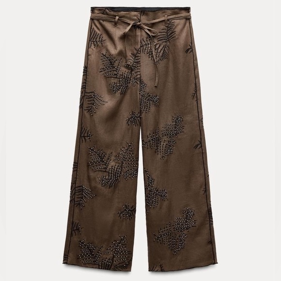 NWT ZARA EMBROIDERED WIDE LEG PANTS ZW COLLECTION - Picture 5 of 16